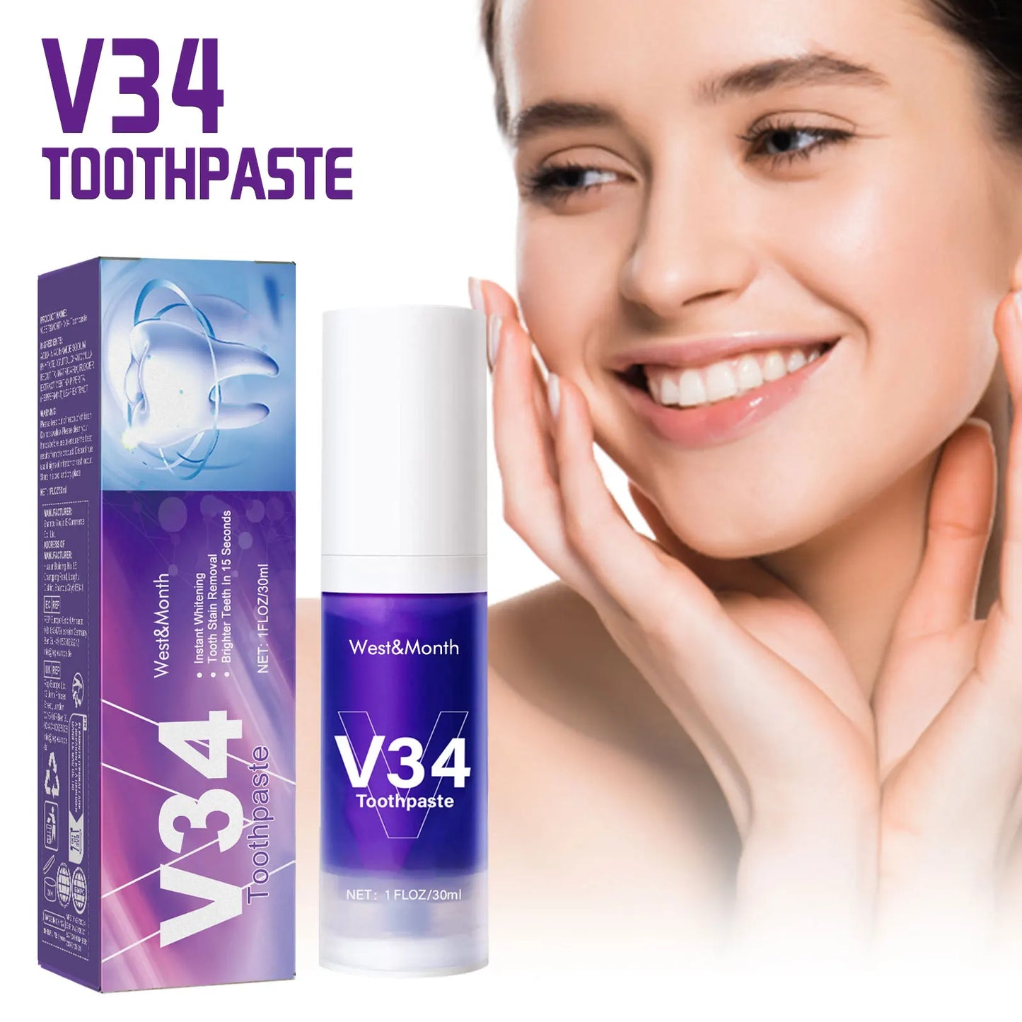 V34 Purple Toothpaste Mousse – Whitening Pump Oral Care