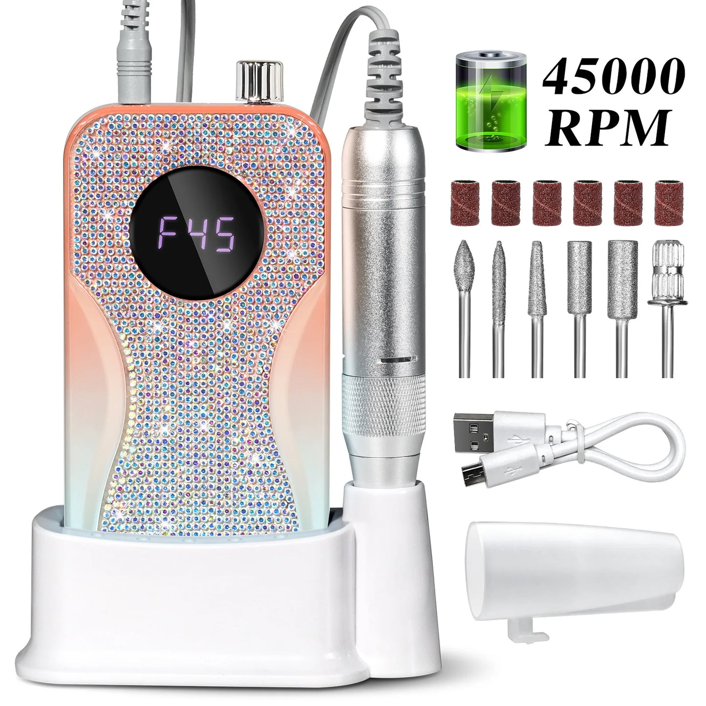 45000 RPM Rechargeable Electric Nail Drill – Gel Nail Salon Tool