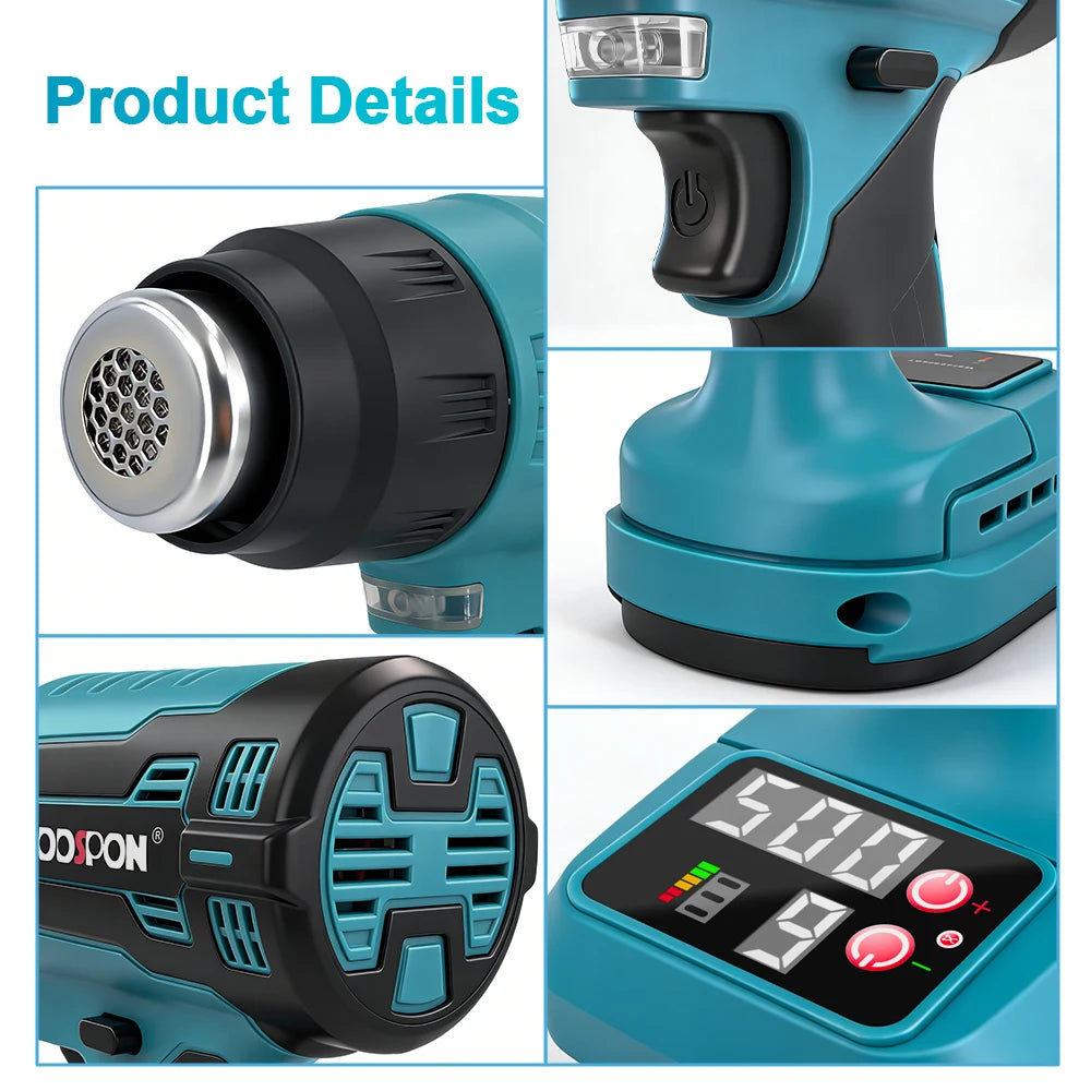 21V Handheld Hot Air Gun Temperature Rechargeable Cordless Electric Heats Gun with 3 Nozzles for Makita Battery Pin (No Battery） Peaceful Pleasures Health and Wellness