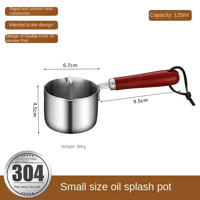 Stainless Steel Measuring Spoon with Handle Sauce Cup Wooden Handle Dipping Sauce Cup with Handle Measuring American Western Peaceful Pleasures Health and Wellness Small size pot