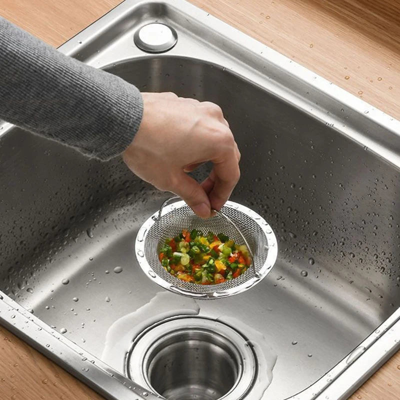 Stainless Steel Sink Strainer with Handle Rustproof Mesh Drain Basket for Kitchen Bathroom Vegetable Fruit Colander Filter Peaceful Pleasures Health and Wellness