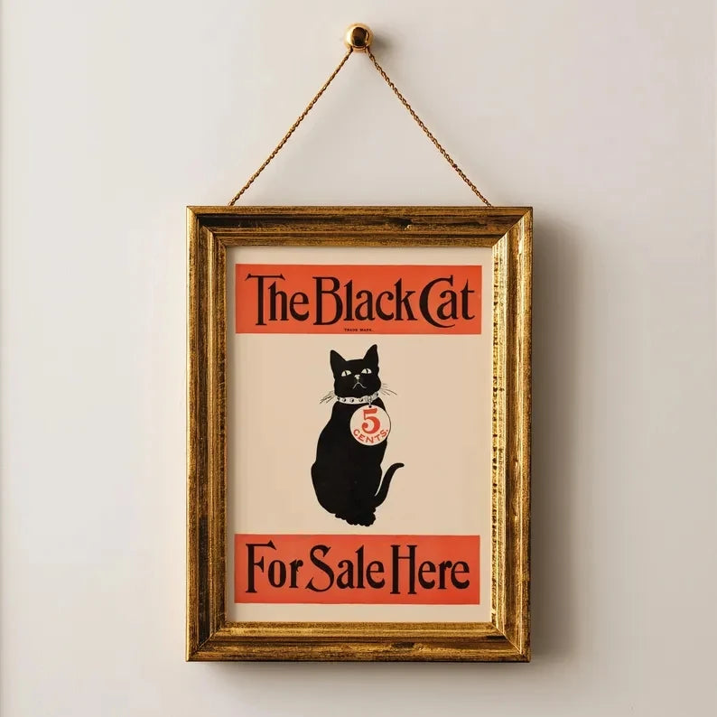 Retro Black Cat Art Nouveau Canvas Wall Art Print Poster