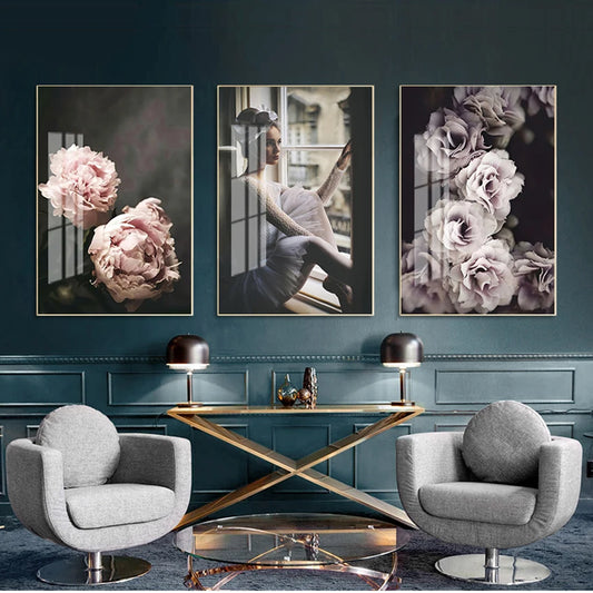 Pink Peony Floral Girl Footprints Canvas Wall Art Unframed Canvas Wall Art Peaceful Pleasures Health and Wellness