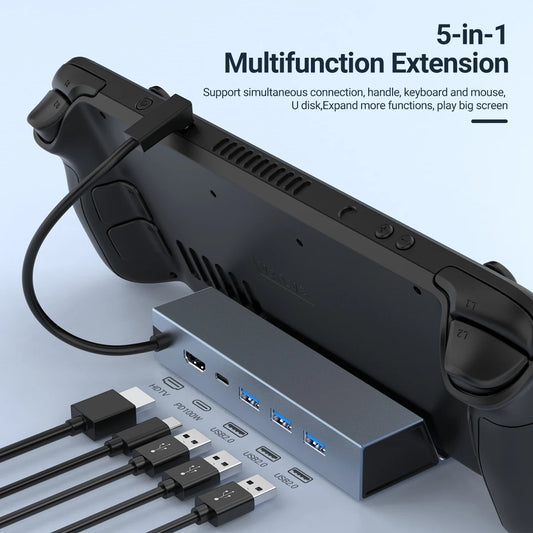 5-in-1 USB-C Hub Dock | 4K HDMI, PD 100W, Steam Deck & Switch USB-C Multiport Hub Peaceful Pleasures Health and Wellness