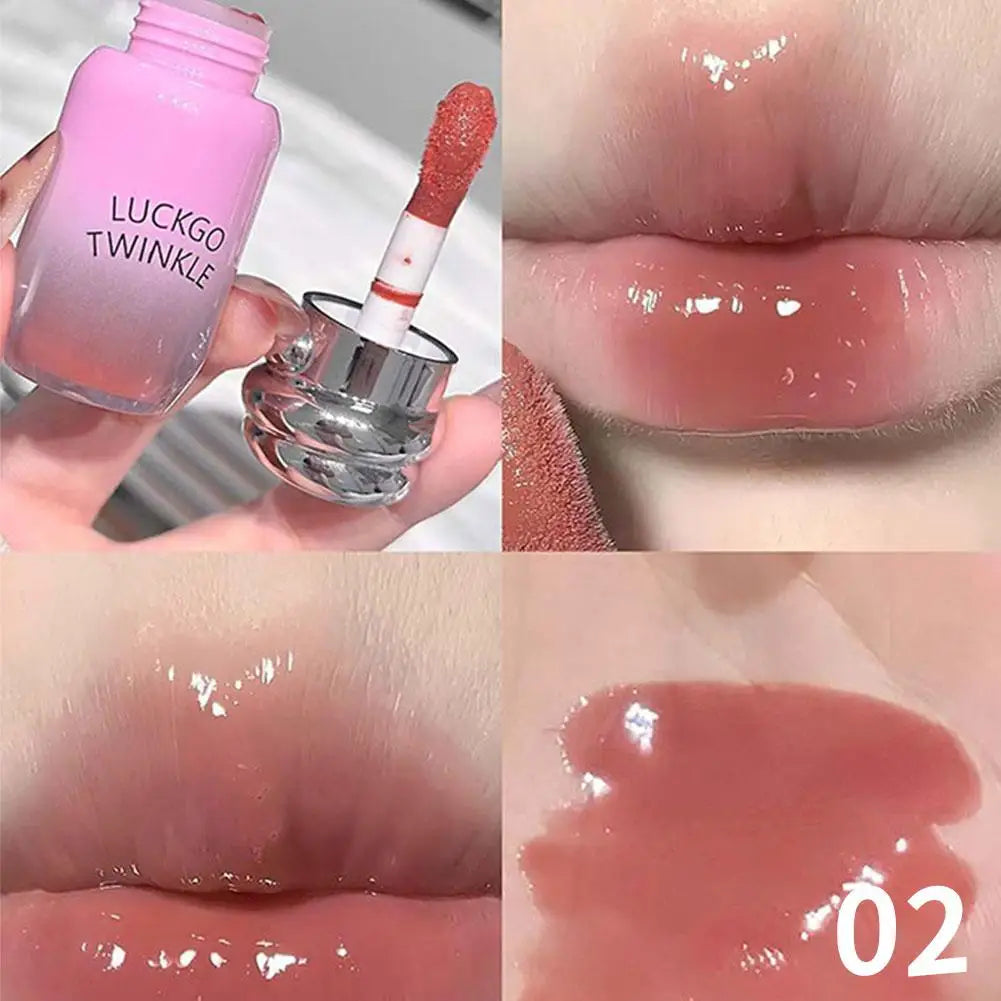 Ice Transparent Mirror Lip Gloss Moisturizing Liquid Lipstick Water Light Glass Mirror Lip Glaze Long-Lasting Beauty Lipstick Peaceful Pleasures Health and Wellness Almond