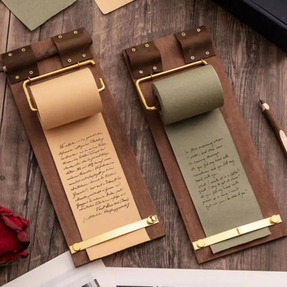 Retro Wooden Memo Clipboard | Roll-Up Sticky Note Pad