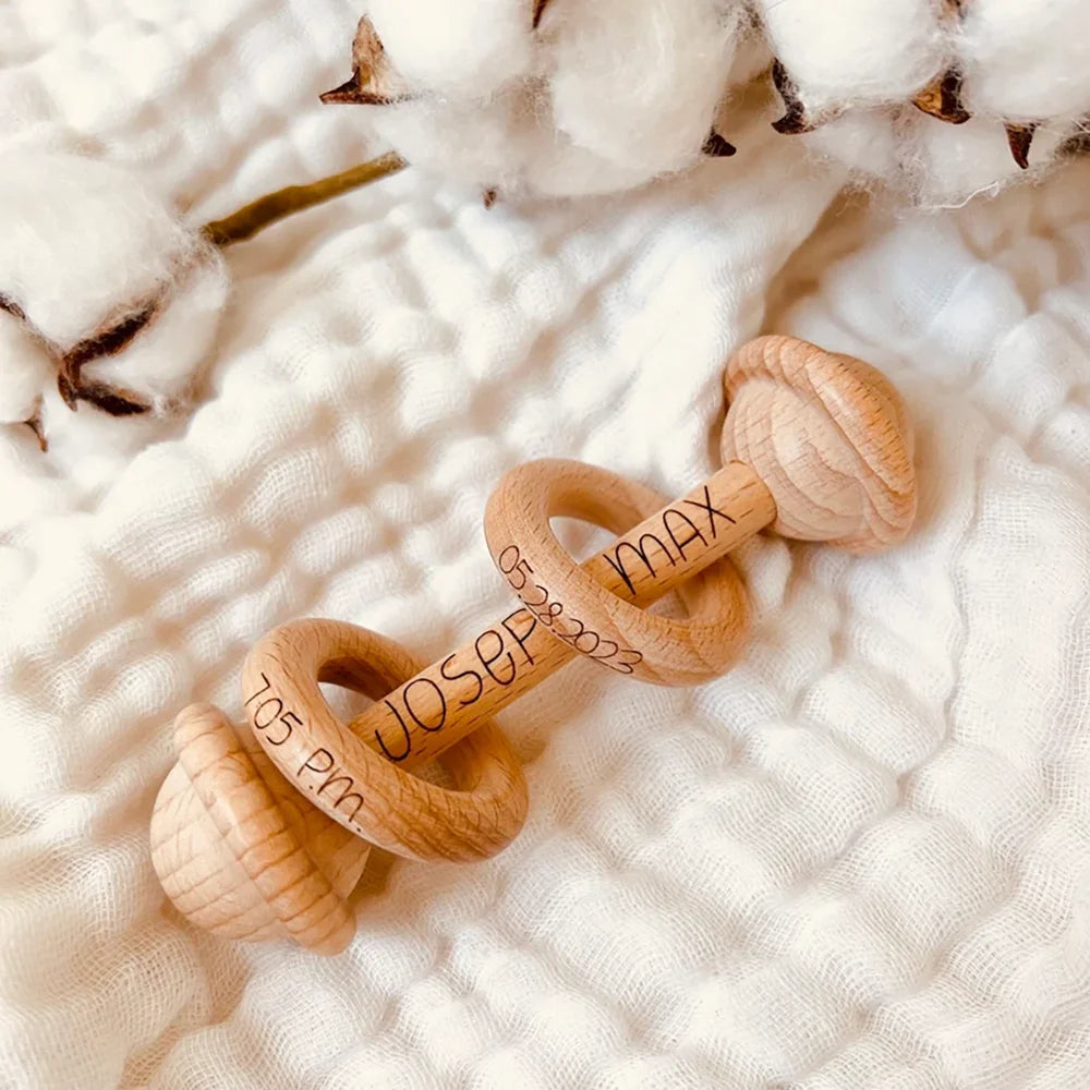 Personalized Wooden Baby Rattle – Engraved Newborn Keepsake Gift Personalized Baby Rattle Peaceful Pleasures Health and Wellness