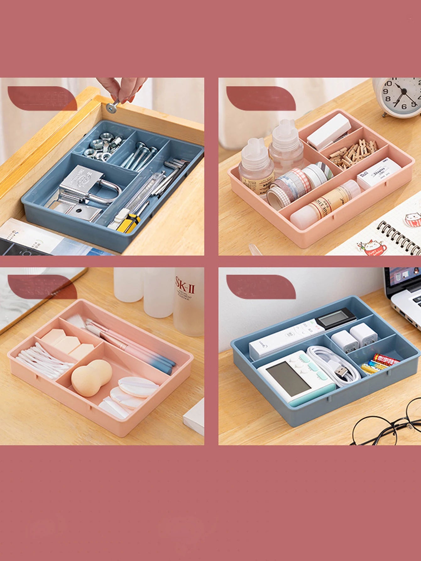 1Pcs Desk Drawer Organizer Stackable Multi-cell Storage Box Tray Dressing Table Jewelry Makeup Organizer For Home Office Peaceful Pleasures Health and Wellness