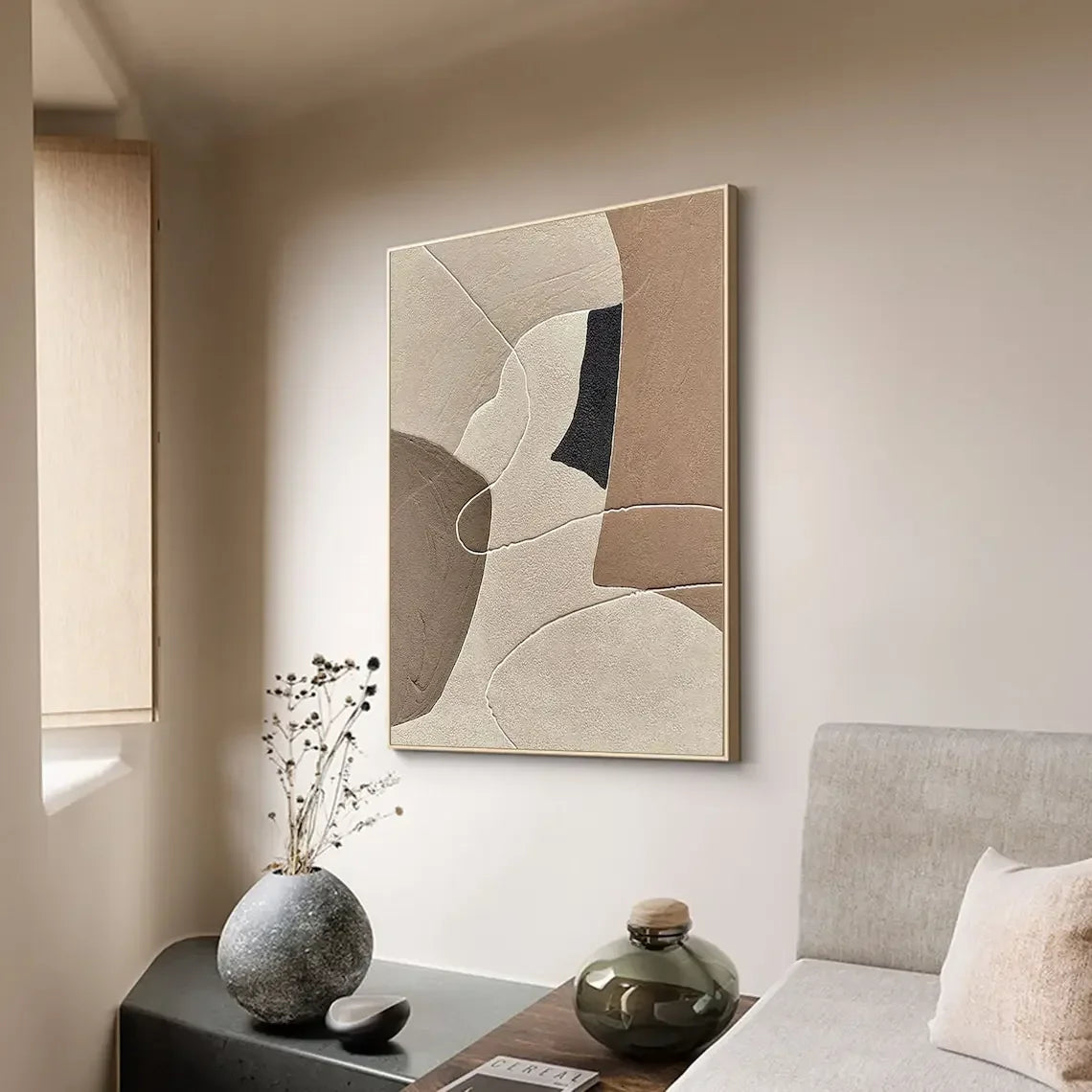 Handmade Beige Brown Abstract Oil Painting | Canvas Wall Art