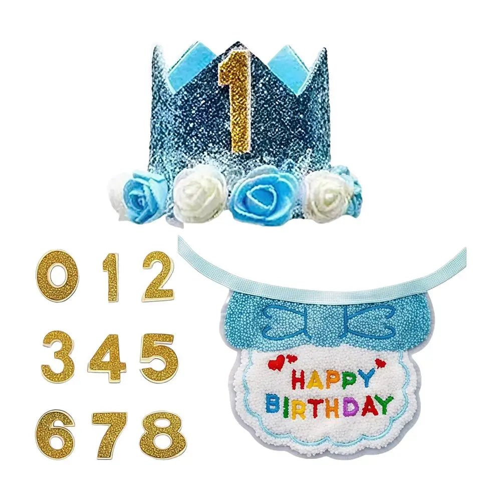 Dog Birthday Party Decorations Adjustable Bib Collar Scarf Hat With Number Puppy Birthday Party Decorations For Pet Adoption Peaceful Pleasures Health and Wellness China Mainland Blue