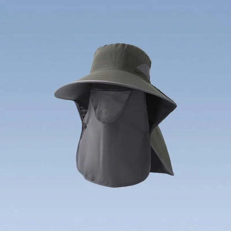 Full Face Neck Integrated Sun Hats Quick Dry Wide Brim Outdoor Fishing Bucket Caps Breathable Mountaineering Visors Peaceful Pleasures Health and Wellness hat dark green