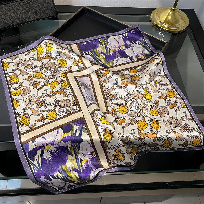 100% Mulberry Silk Lotus Floral Scarf – Women's Versatile Accessory