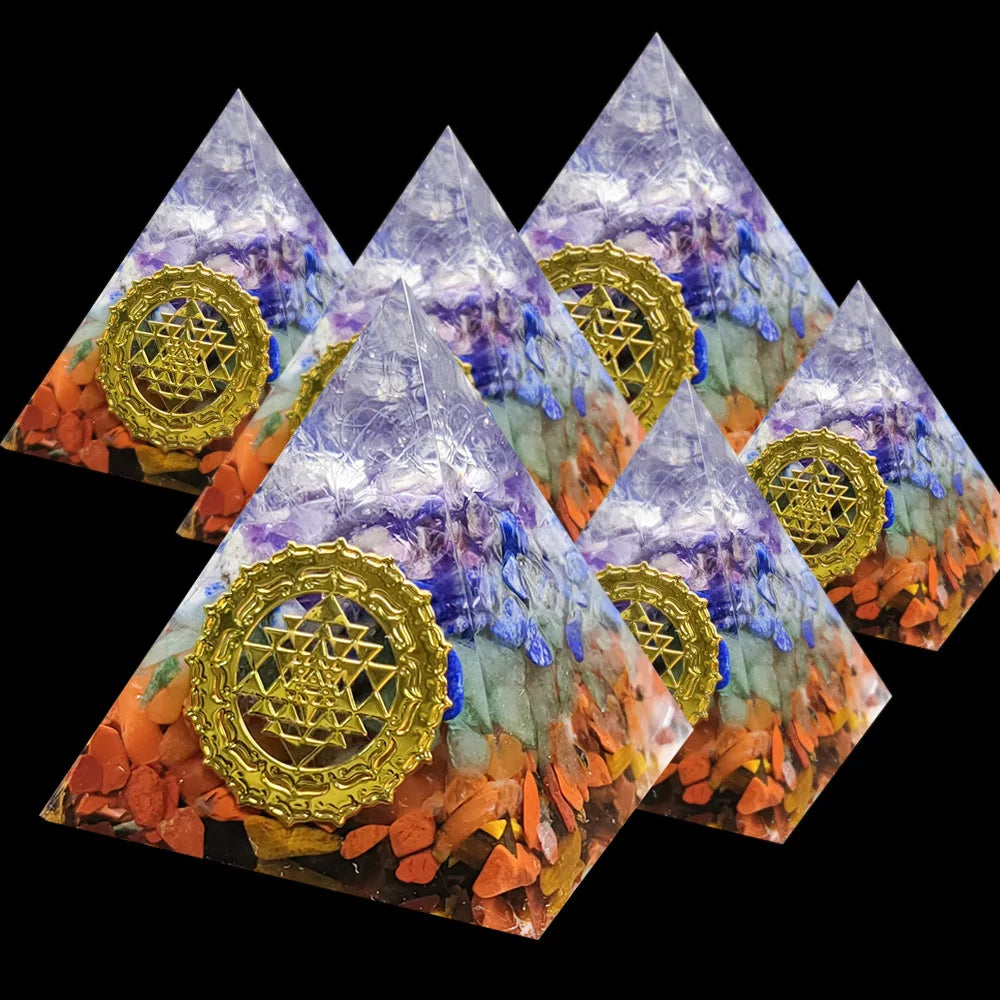 7 Chakra Orgone Pyramid for Reiki Healing Crystals and Stones Orgonite Energy Generator Meditation Balancing Home Decor Ornament Peaceful Pleasures Health and Wellness