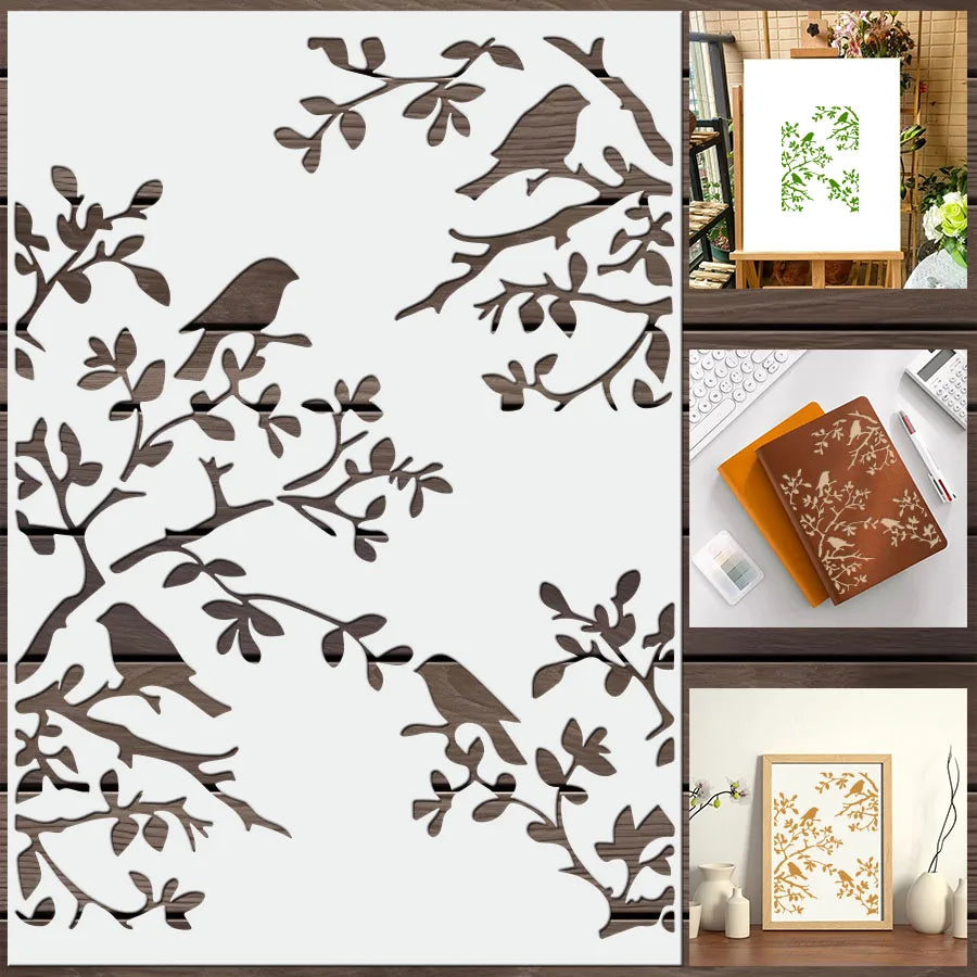 Reusable Single Bird Branch Stencil Template DIY Wall Art Painting