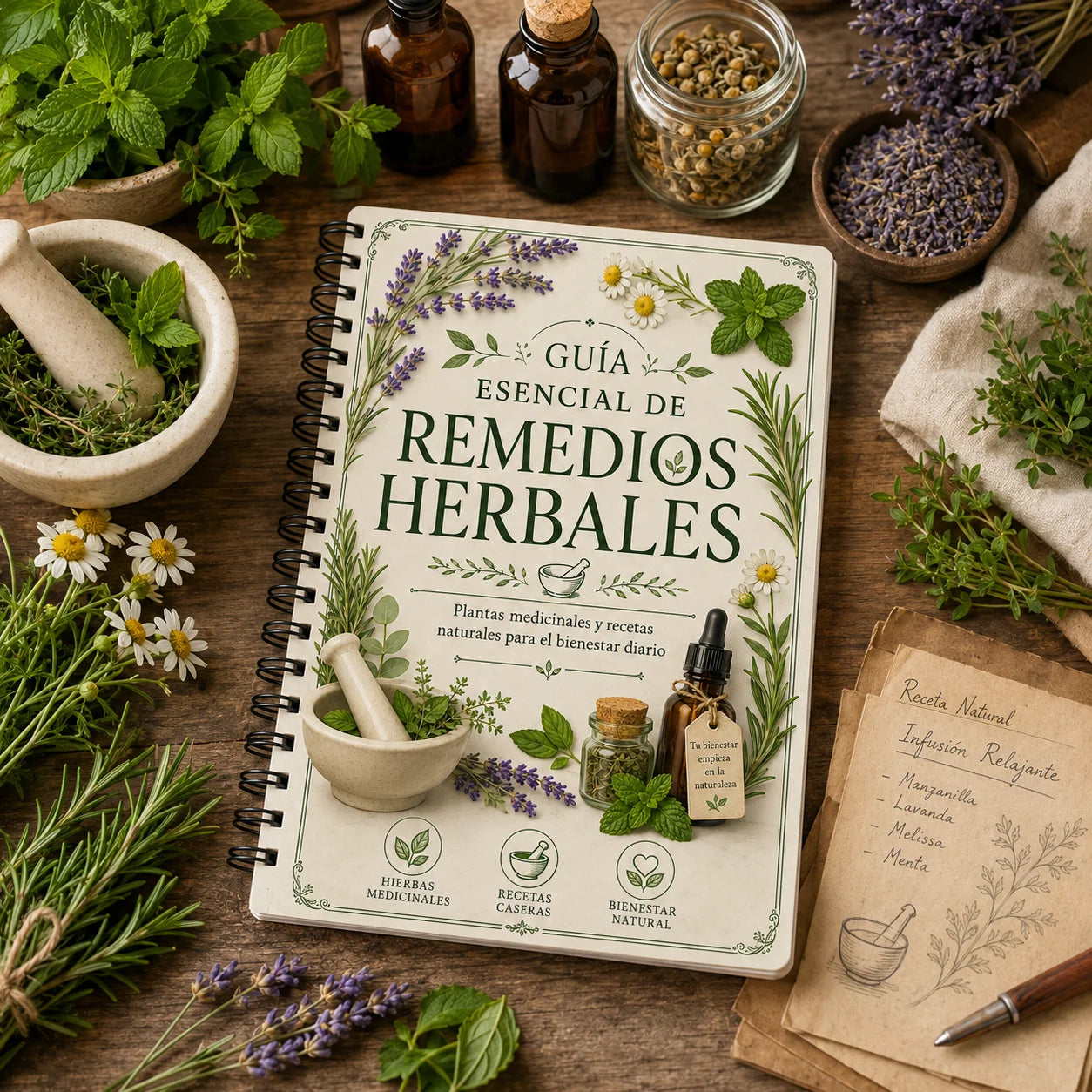 Spanish Herbal Remedies Guide A5 Spiral Notebook Natural Wellness