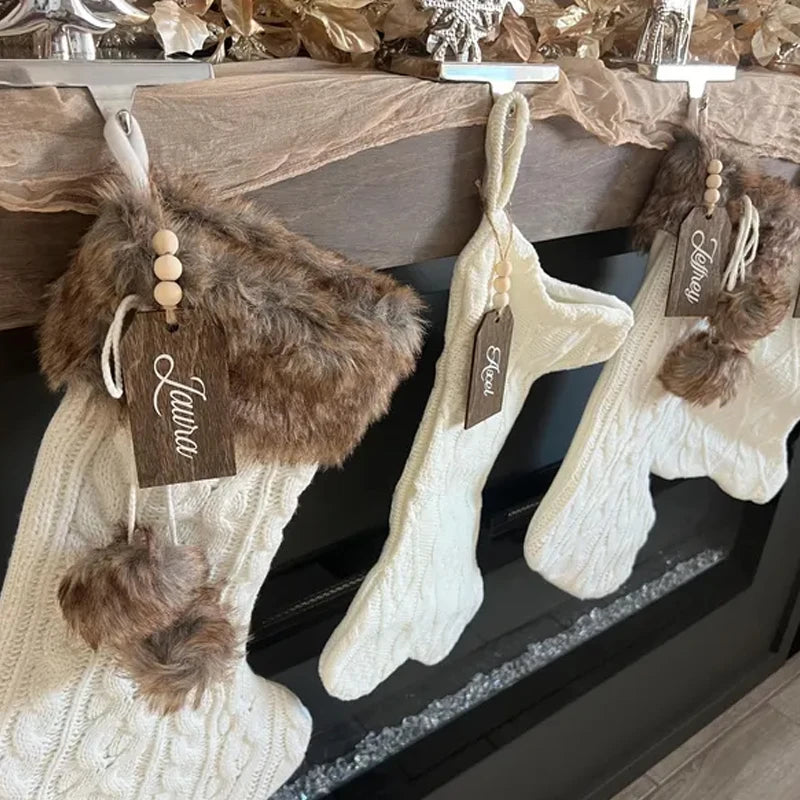 3-Pack Personalized Laser Engraved Wooden Christmas Stocking Tags Christmas Stocking Tags Peaceful Pleasures Health and Wellness