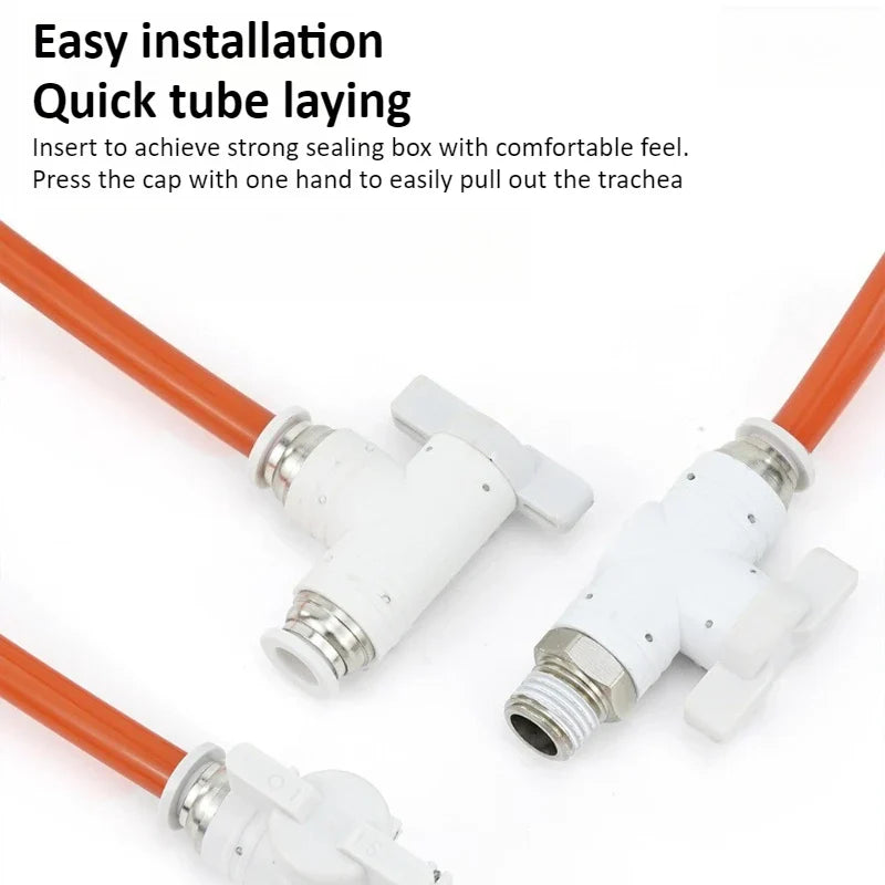 Pneumatic Ball Hand Valve Quick-Connect PU Air Pipe 4–12mm
