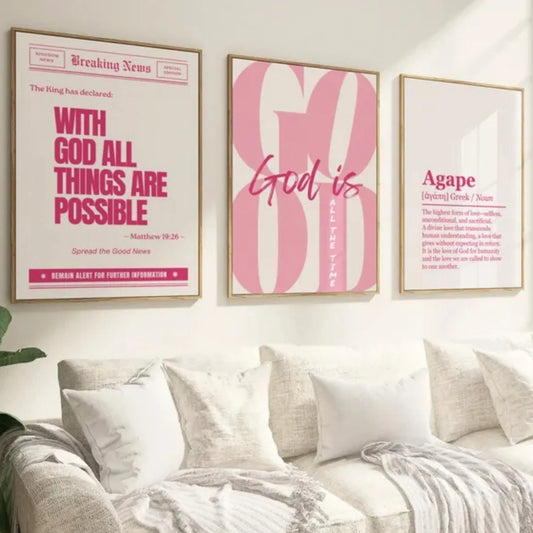 Pink Christian "God Is Good" Canvas Wall Art Print | Home Décor Canvas Wall Art Peaceful Pleasures Health and Wellness G3567-3pcs 30x40cm Black Frame