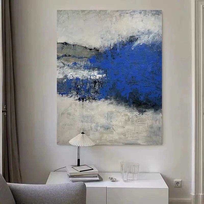 Blue Gray Abstract Hotel Hanging Painting,Handmade Canvas Oil Painting,Hanging Picture Poster,Wall Decor,Living Room,Aisle Offic Peaceful Pleasures Health and Wellness