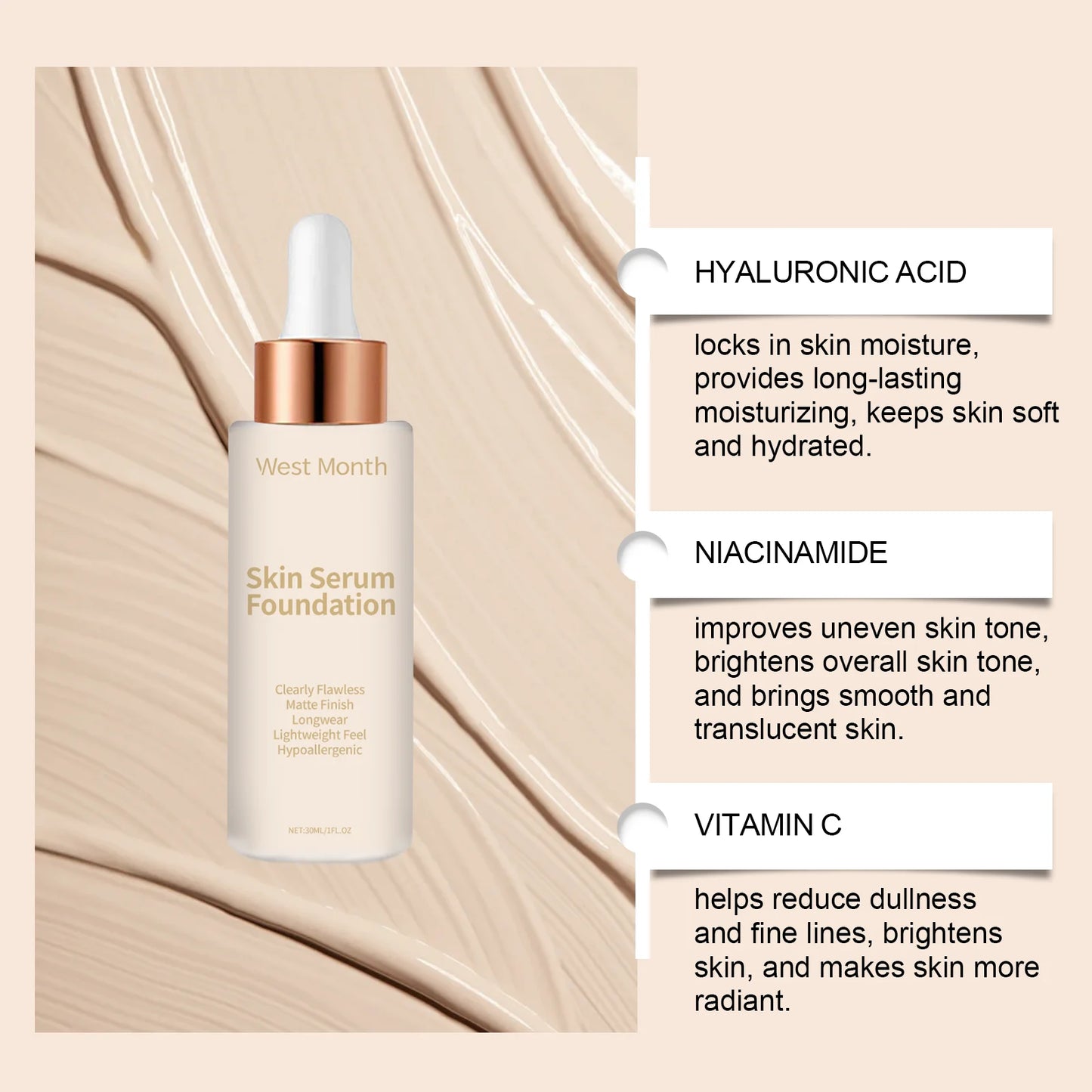 WEST MONTH Moisturizing Liquid Foundation – Waterproof 30ml