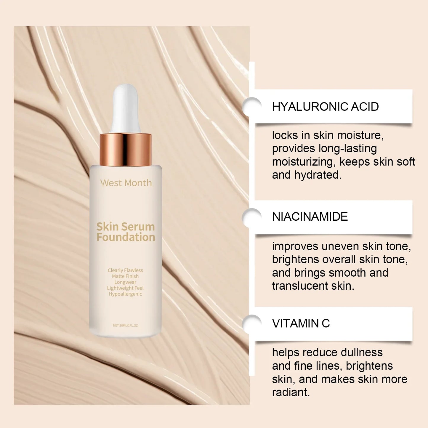 West&Month Liquid Foundation – Hydrating, Waterproof, 30ml