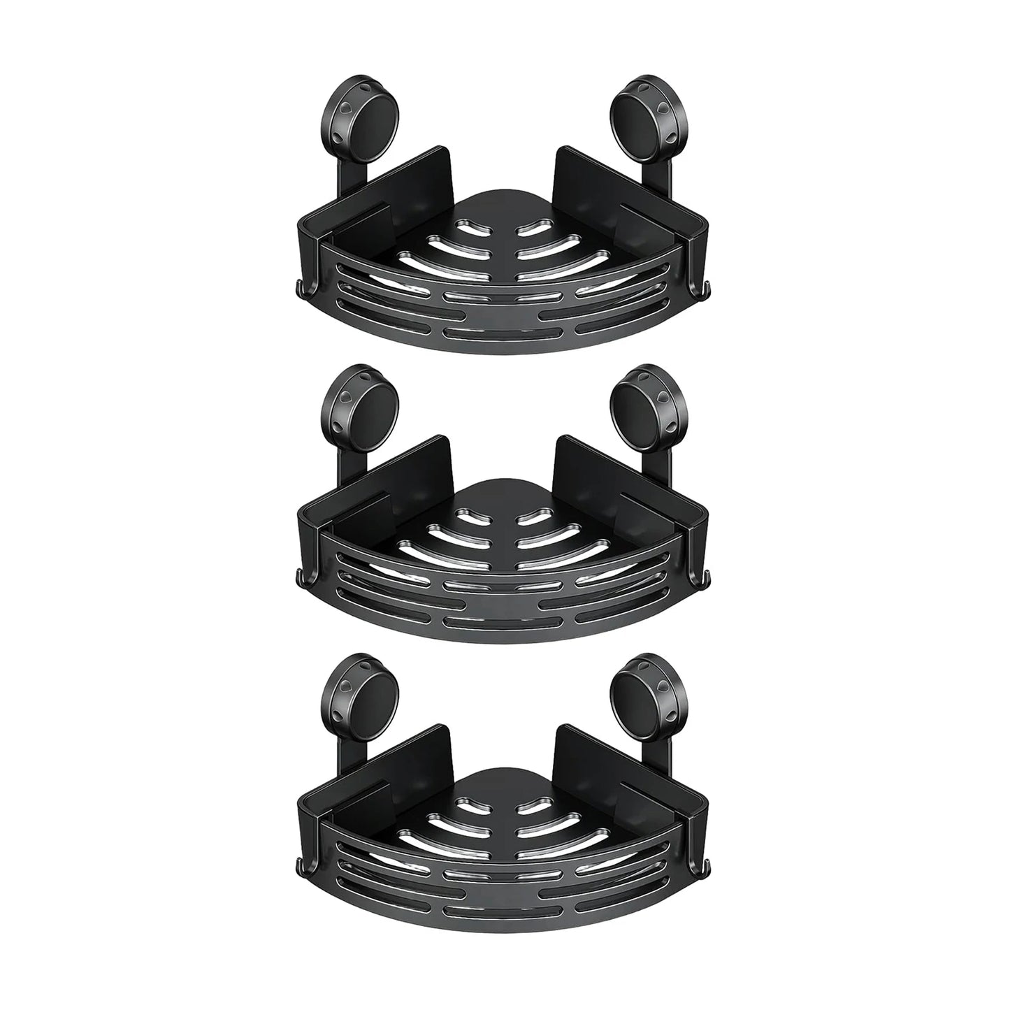 Bathroom and Kitchen Storage Organizer with Hooks No Drilling Removable Shower Organizer for Bathrooms Storage Peaceful Pleasures Health and Wellness Black Three-layer