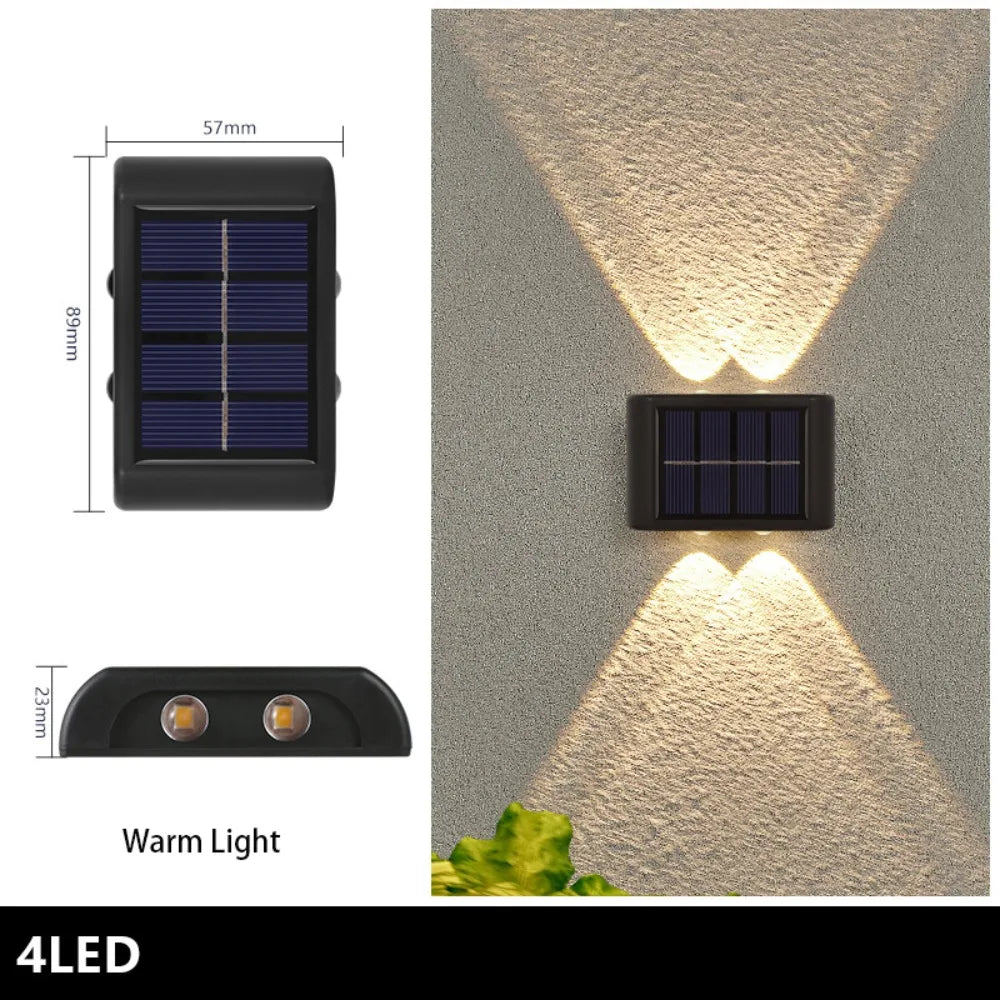 Waterproof Solar Wall Lights Solar Powered Up And Down Luminous Lighting LED Solar Lamp Yard Street Balcony Peaceful Pleasures Health and Wellness 4LED Warm