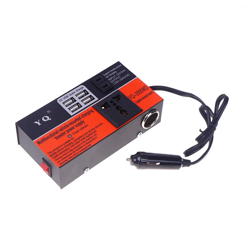 New Car Inverter Car Power Inverter 2000W DC 12V/24V To DC 110V/220V Converter Trip 4 USB Overload Protection Peaceful Pleasures Health and Wellness