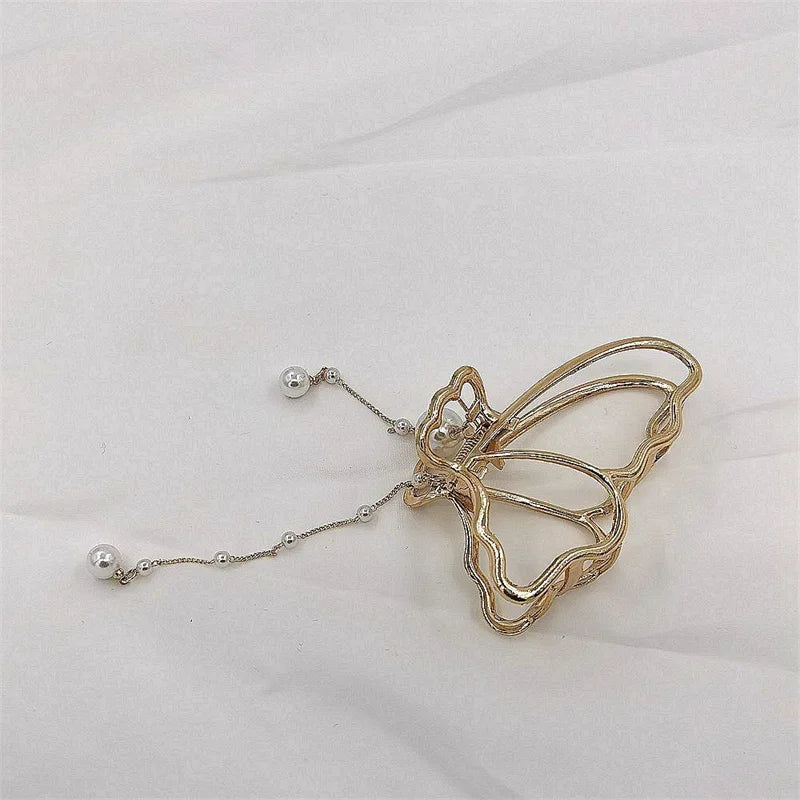 Hollow Butterfly Tassel Hair Clips – Vintage Gold Metal Pins