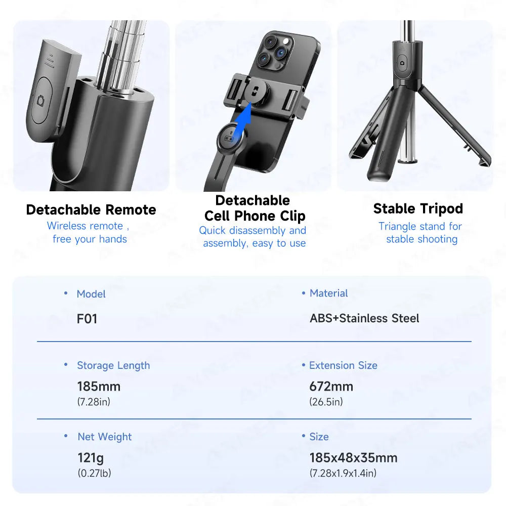 Selfie Stick Tripod with Detachable Bluetooth Remote, 360° Rotation,Extendable Pole, Fill Light Option, for iPhone Android Phone Peaceful Pleasures Health and Wellness