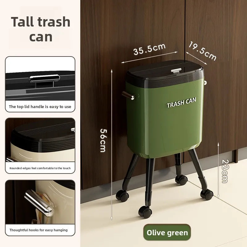 Large Kitchen Trash Can with Wheels & Lid | Tall Pedestal