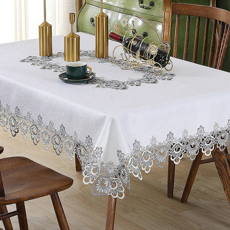 Battilo White Lace Floral Tablecloth | Waterproof Rectangle Cover