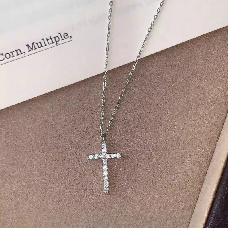 Zircon Cross Pendant Necklace – Minimalist Clavicle Chain Women
