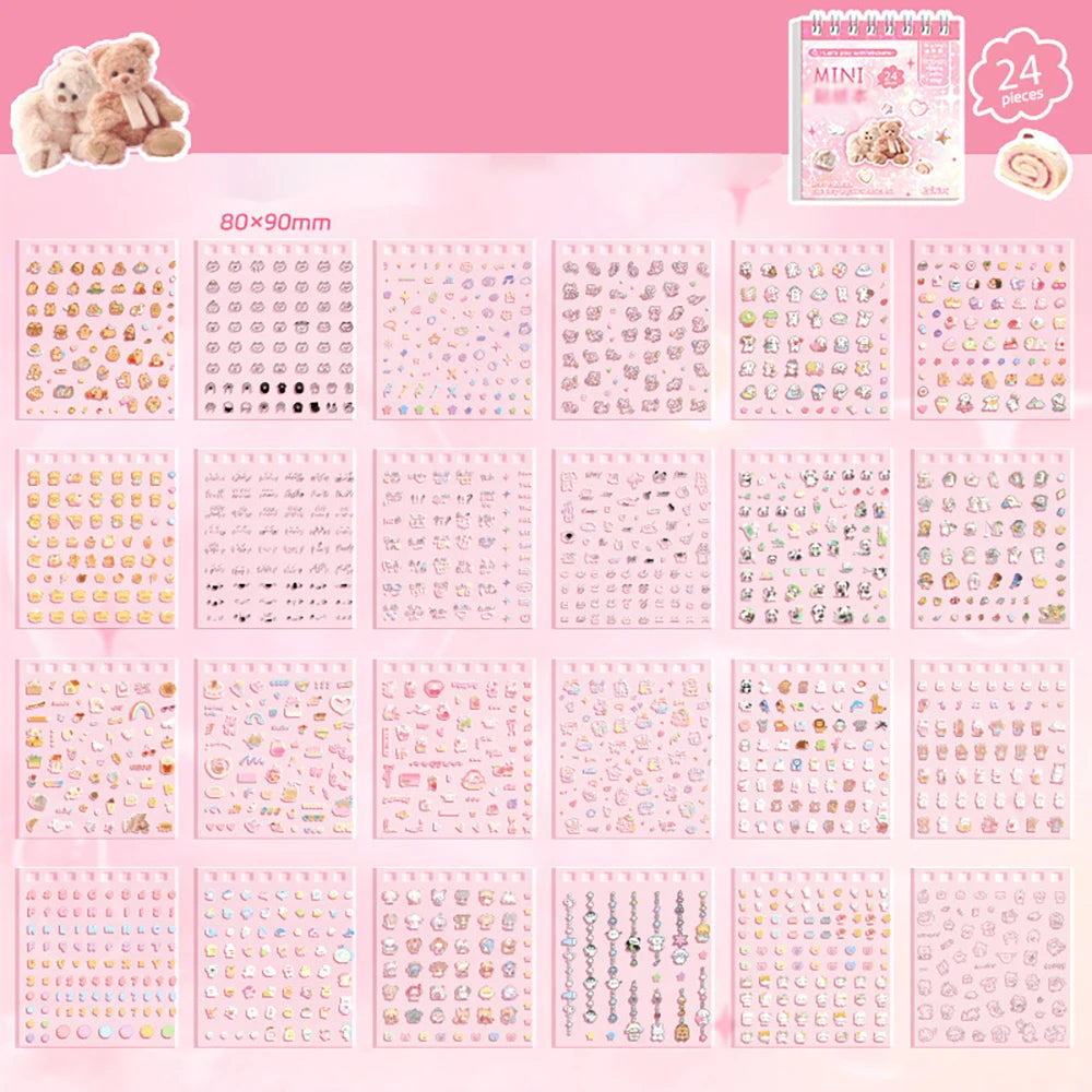 24 Sheets Handheld Sticker Notebook Mini Nail Stickers Cartoon