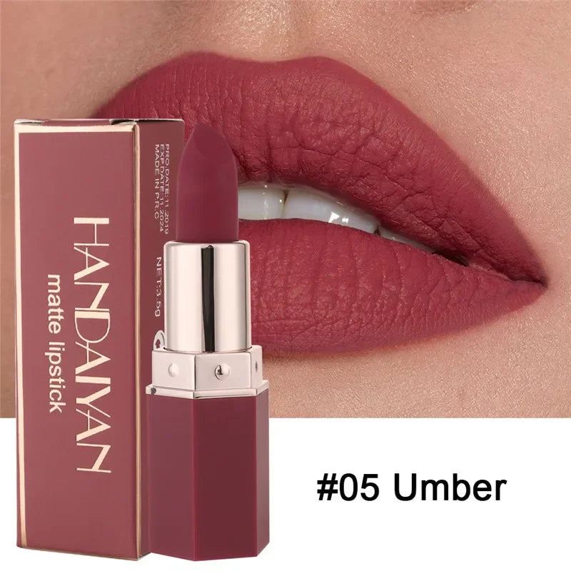 Handaiyan 6-Color Matte Waterproof Velvet Lipstick – Long-Lasting