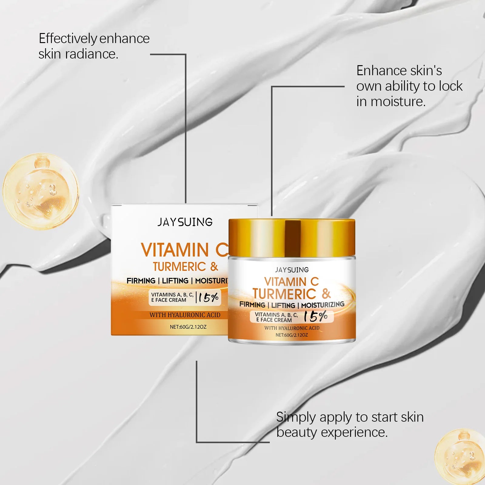 Turmeric Face Cream 15% Vitamin C Anti-Aging Firming Tightening Repair Skin Fights Acne Brightening Hyaluronic Acid Moisturizer Peaceful Pleasures Health and Wellness