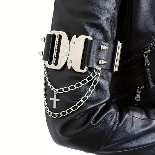 Men's Hip Hop Belt Gothic Faux Leather Arm Cuff Decorative Tassels Peaceful Pleasures Health and Wellness