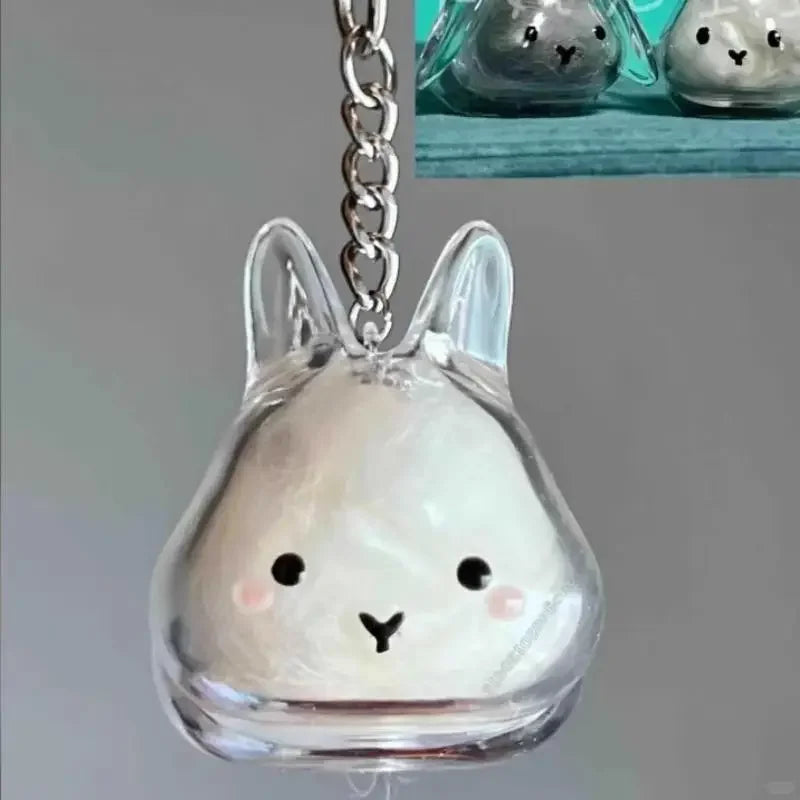 Cute Rabbit Pet Hair Memorial Transparent Storage Box Keychain