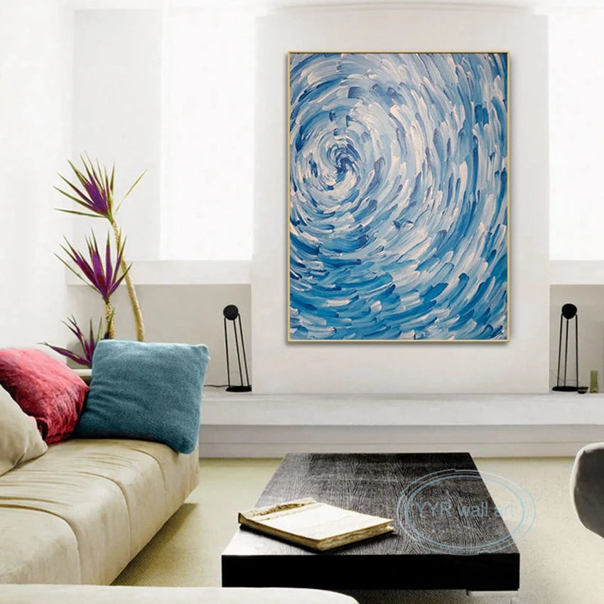 Minimalist Artwork Home Decor Oil Painting Handmade Swirl Ocean Waves Abstract Wall Art Hanging Poster for Living Room Bedroom Peaceful Pleasures Health and Wellness