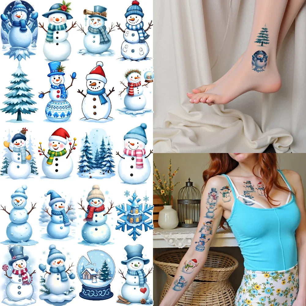54pcs Christmas Temporary Tattoos – Snowmen, Snowflakes & Trees