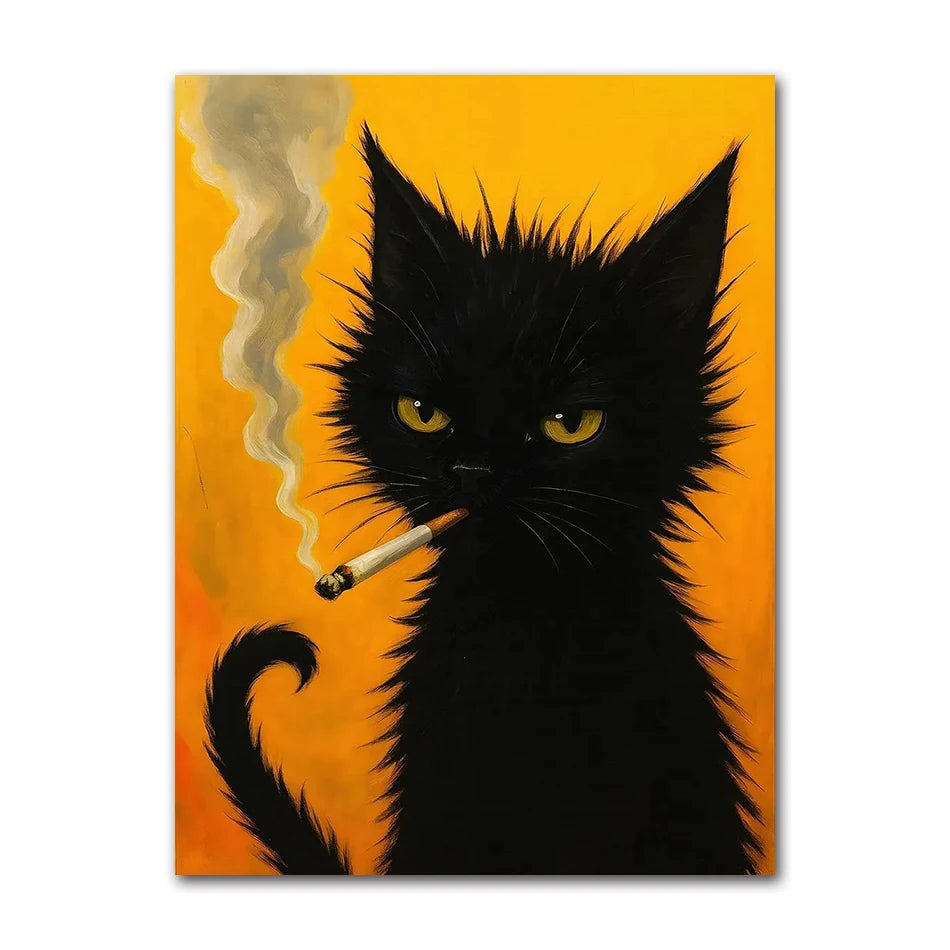 Cat with Cocktail Smoking Poster Canvas Painting Print Wall Art for Living Room Home Decor More Spaghetti, Less Upsetti Black Peaceful Pleasures Health and Wellness T81885-02 20x30cm