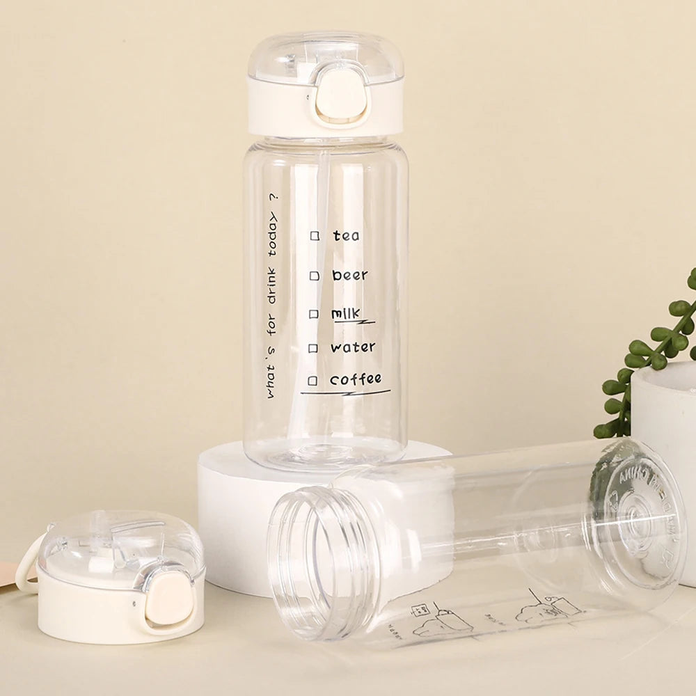 520-600ML Transparent Creative Printed Plastic Water Bottle Bouncing Straw Sports Cup Outdoor Travel Portable Water Bottle Regal Peaceful Pleasures Health and Wellness
