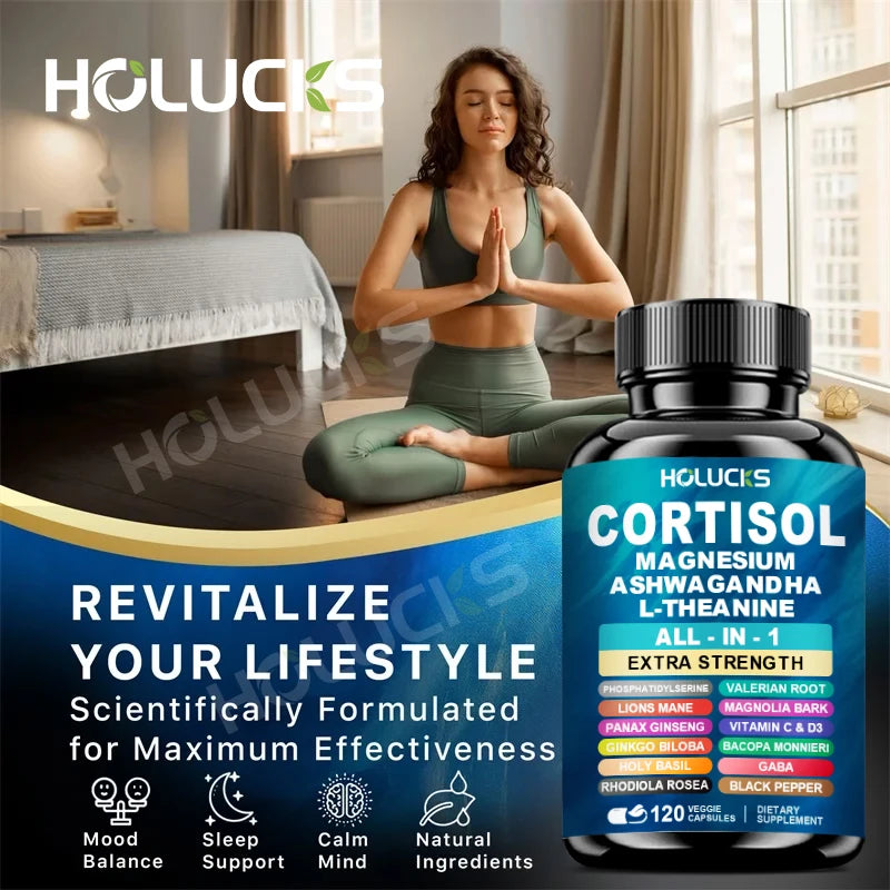 High Absorption Cortisol Capsules, with Vitamin D3, Support Stress Management & Mood, Anxiety Relief & Sleep Quality, Vegan Peaceful Pleasures Health and Wellness