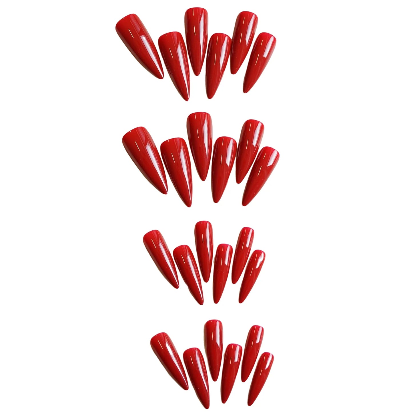 24pcs Long Pointed Red Press On Nails | Full Cover Stiletto Tips