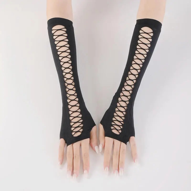 Fishnet Fingerless Gloves Elastic Mesh Long Arm Gloves Hollow Out Sun Protection Gloves for Party Cosplay Costume Accessory Peaceful Pleasures Health and Wellness