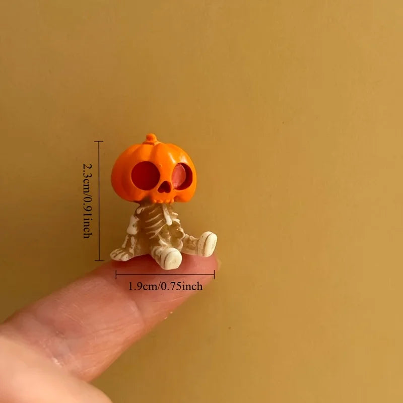 4-Piece Halloween Mini Figurines – Resin Pumpkins Ghosts Skulls