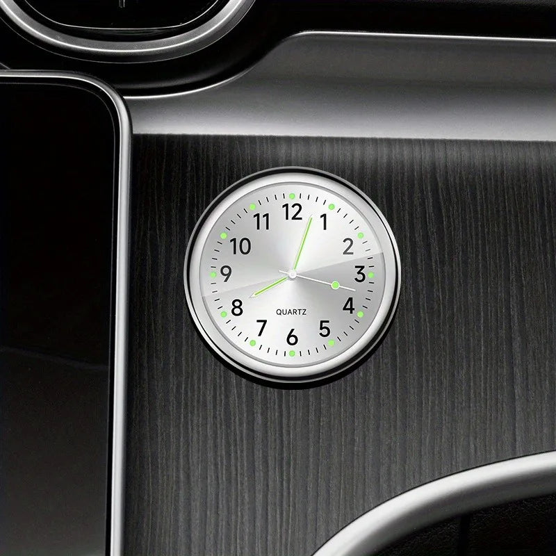 1pc Glow Decorative Car Clock Mini Quartz Watch for Car Decoration Peaceful Pleasures Health and Wellness Silver