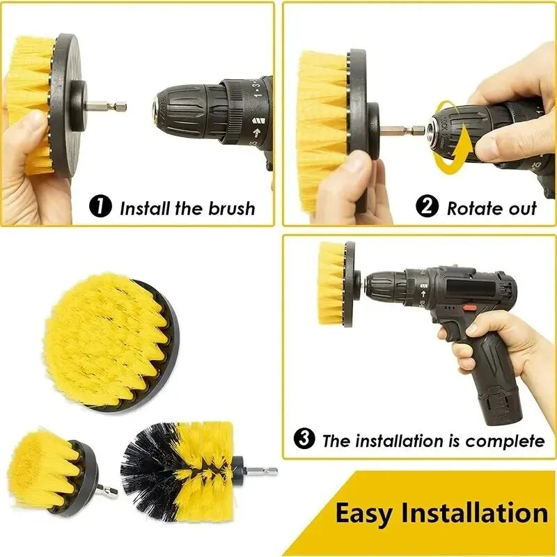 3-Piece Drill Brush Attachment Set – Tile, Grout & Carpet Scrubber