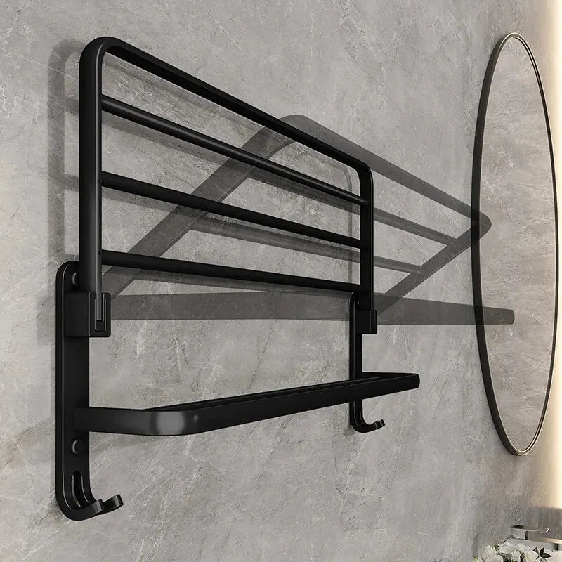 Matte Black 50CM Folding Double Bar Towel Rack | Wall Mount