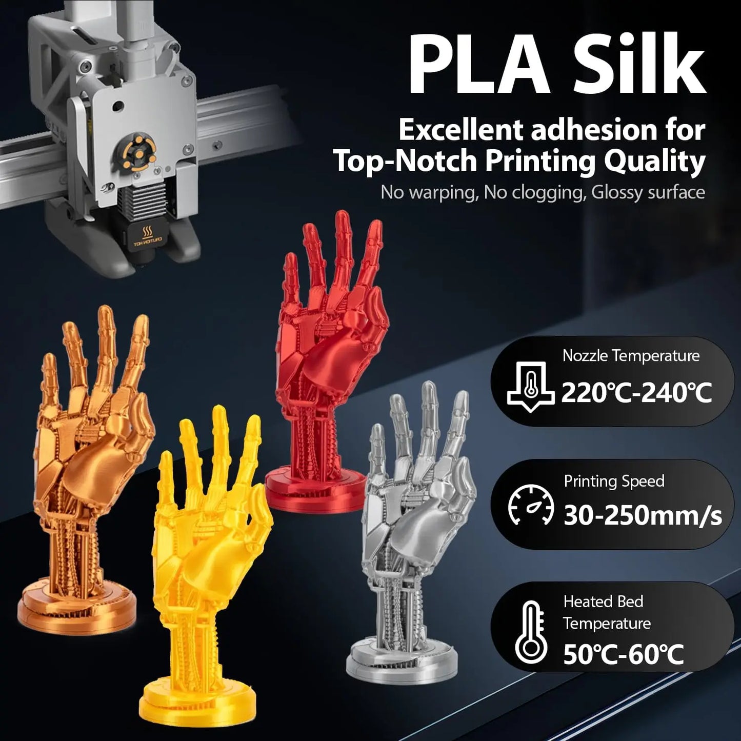 Silk PLA Filament 1.75mm 4-Spool 1KG Bundle for FDM Printers